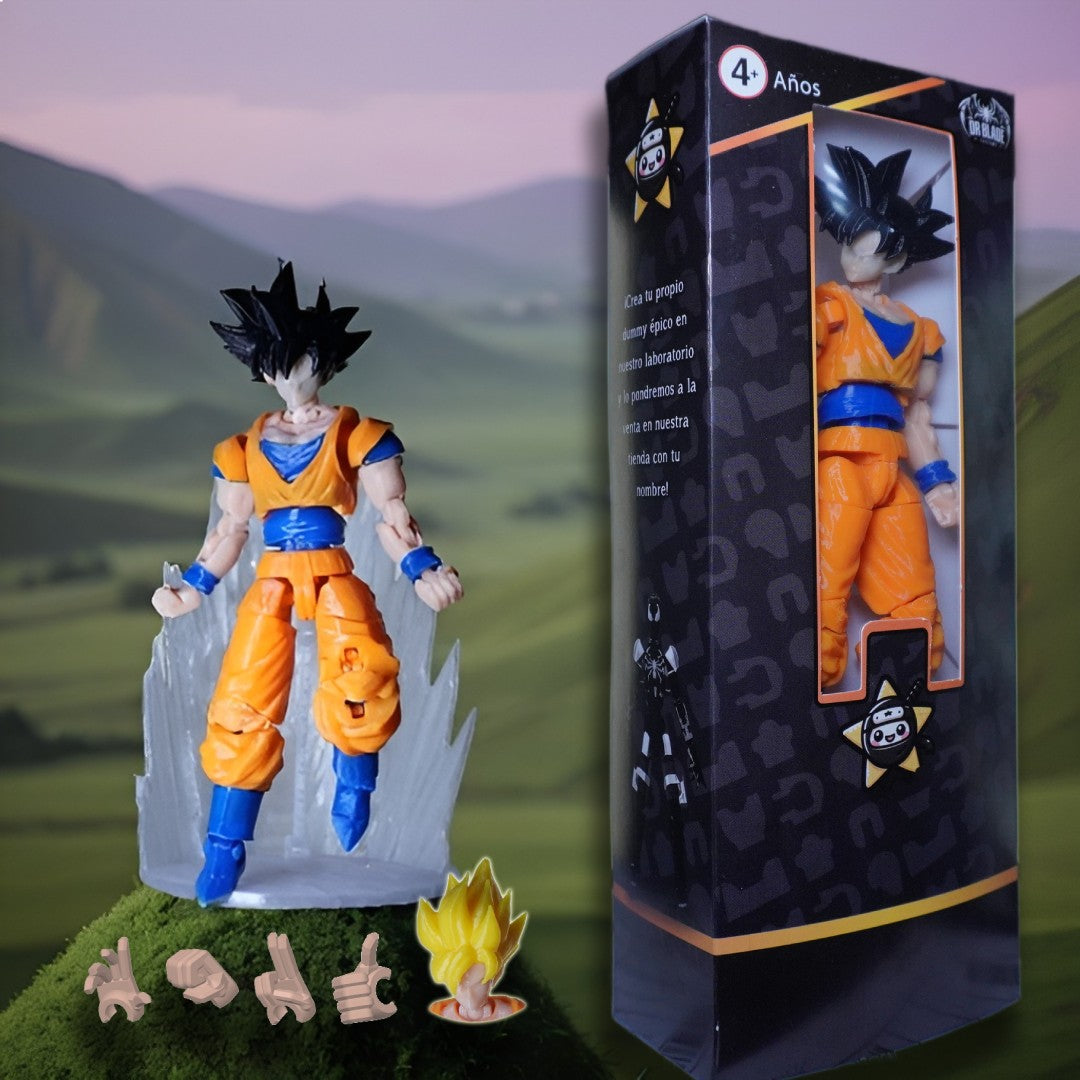 Goku Dragon ball Dummy 13 Figura super posable Armada Colores originales Naranja y azul Con base